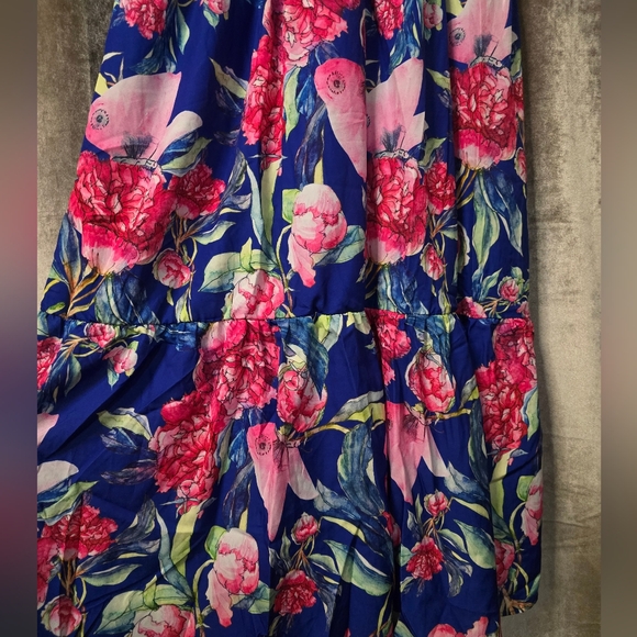 Chicways Floral Deep V Neck Maxi Dress Size Medium Pink And Blue - Picture 4 of 10